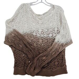Elan Large Brown Ombre Open Knit Crochet Sweater Boho Beach Coastal Festival